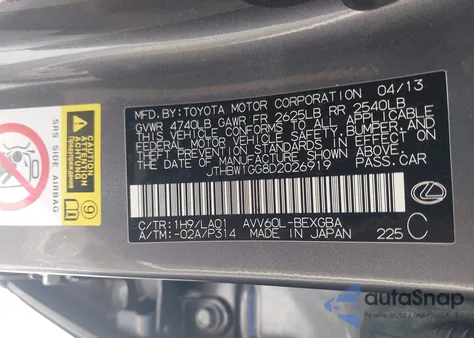 2013 Lexus Es 300H z USA, uszkodzony, nr VIN JTHBW1GG8D2026919